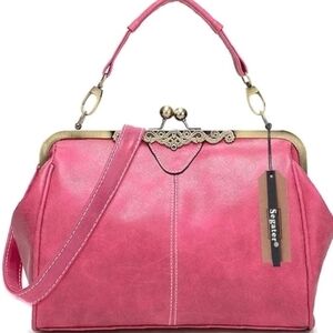 Shimmering Pink Women's Handbag With Vintage Style And Silverware